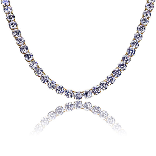 New Real Gold Plating Micro-Inlaid 8mm Zircon Tennis Chain Hiphop Hip Hop Jewelry Men's Necklace
